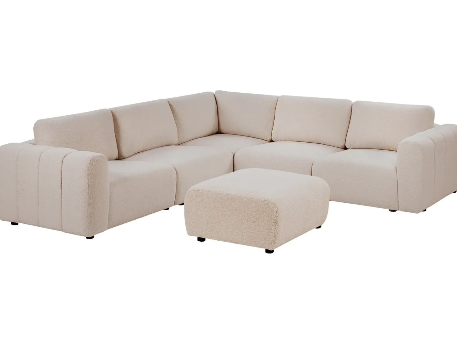 Divano angolare modulare 5 posti KIVVIK Bouclé Beige con ottomana Lato destro
