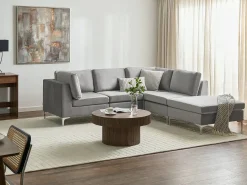 Divano angolare modulare 4 posti EVJA Velluto Grigio con ottomana Lato Sinistro