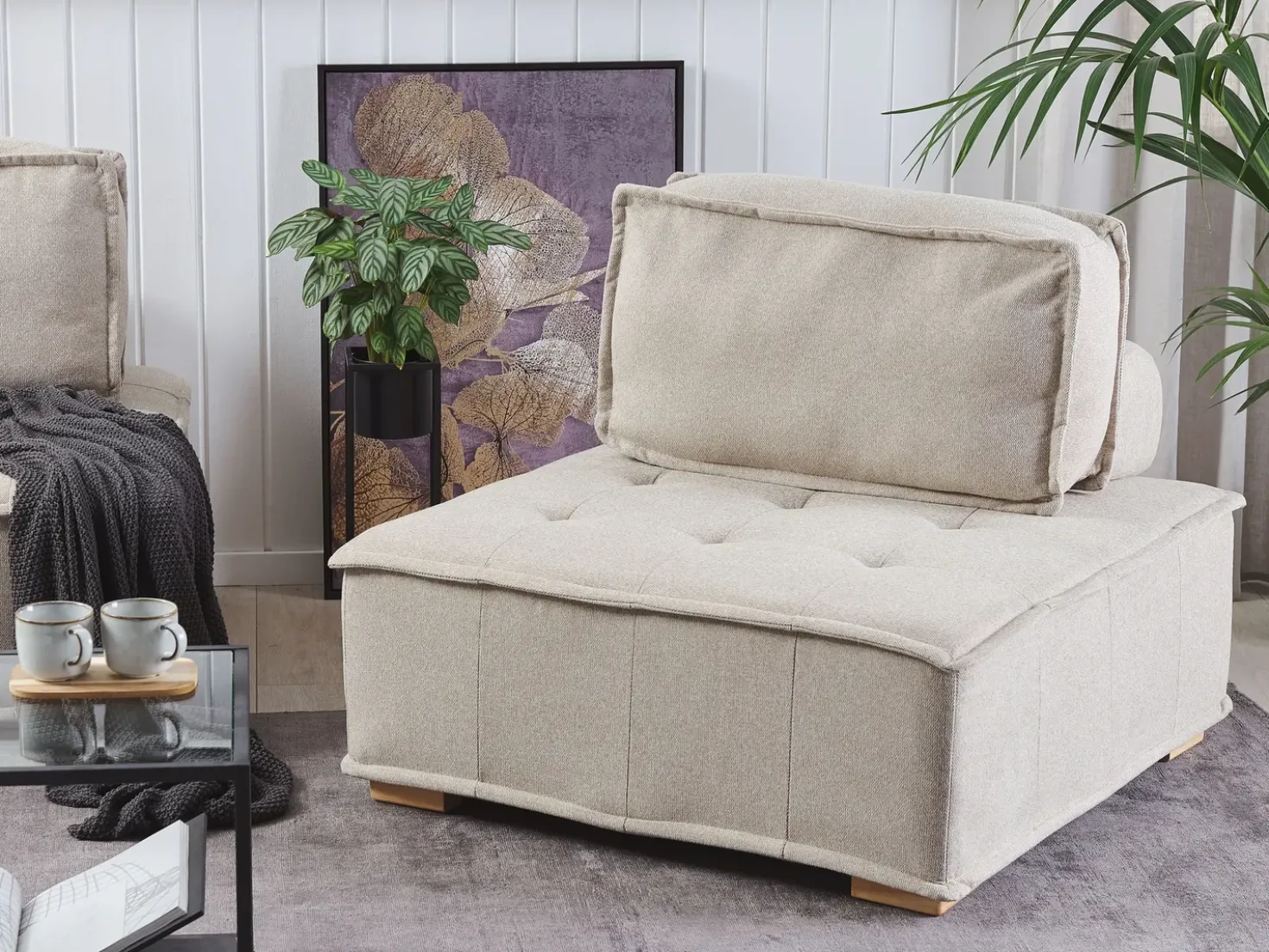 Divano angolare modulare 4 posti TIBRO Tessuto Beige chiaro Lato destro