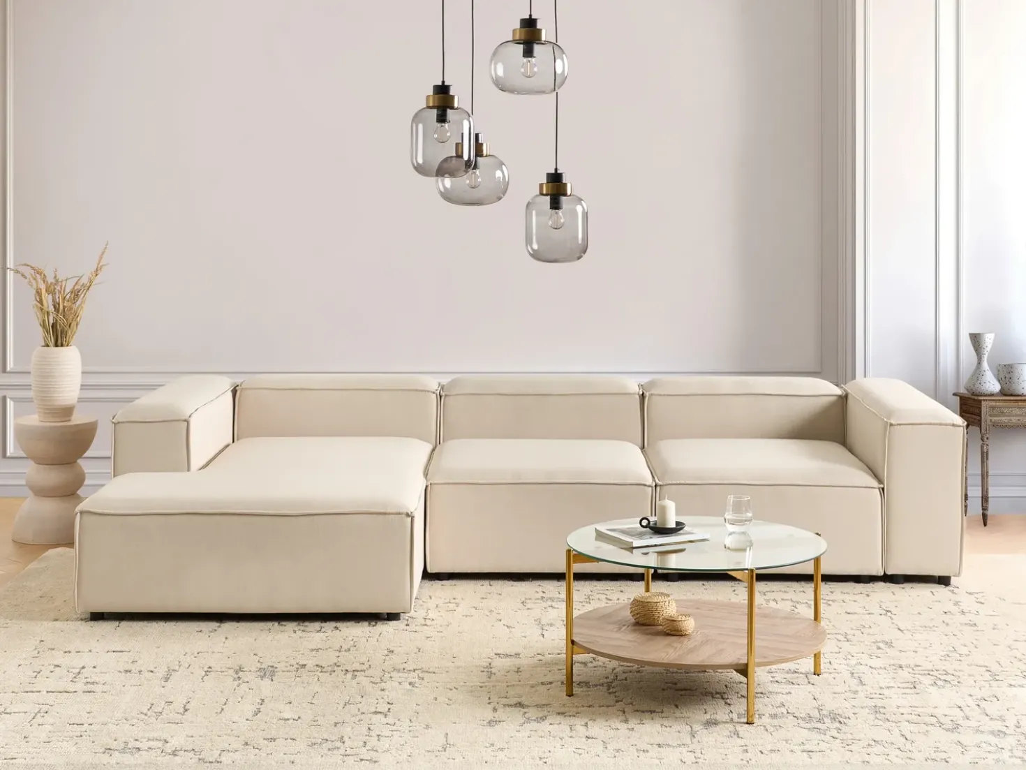 Divano angolare modulare 4 posti ARDAL Tessuto Beige Lato destro