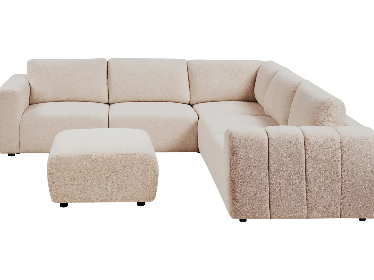 Divano angolare modulare 5 posti KIVVIK Bouclé Beige con ottomana Lato Sinistro