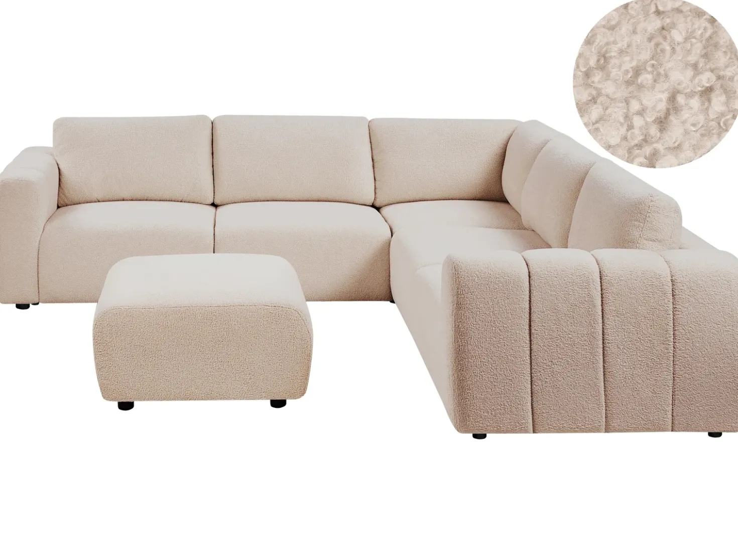 Divano angolare modulare 5 posti KIVVIK Bouclé Beige con ottomana Lato Sinistro