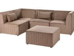Divano angolare modulare 4 posti LEMVIG Velluto a coste Beige sabbia con ottomana Lato destro