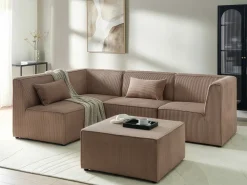 Divano angolare modulare 4 posti LEMVIG Velluto a coste Beige sabbia con ottomana Lato destro
