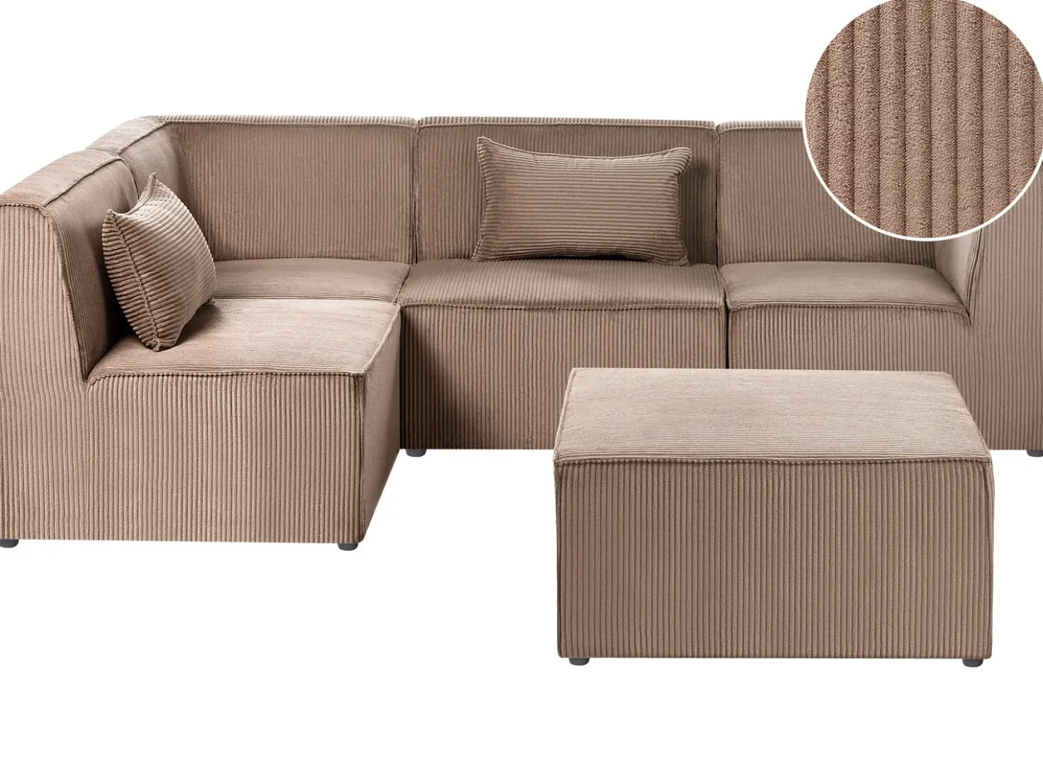 Divano angolare modulare 4 posti LEMVIG Velluto a coste Beige sabbia con ottomana Lato destro