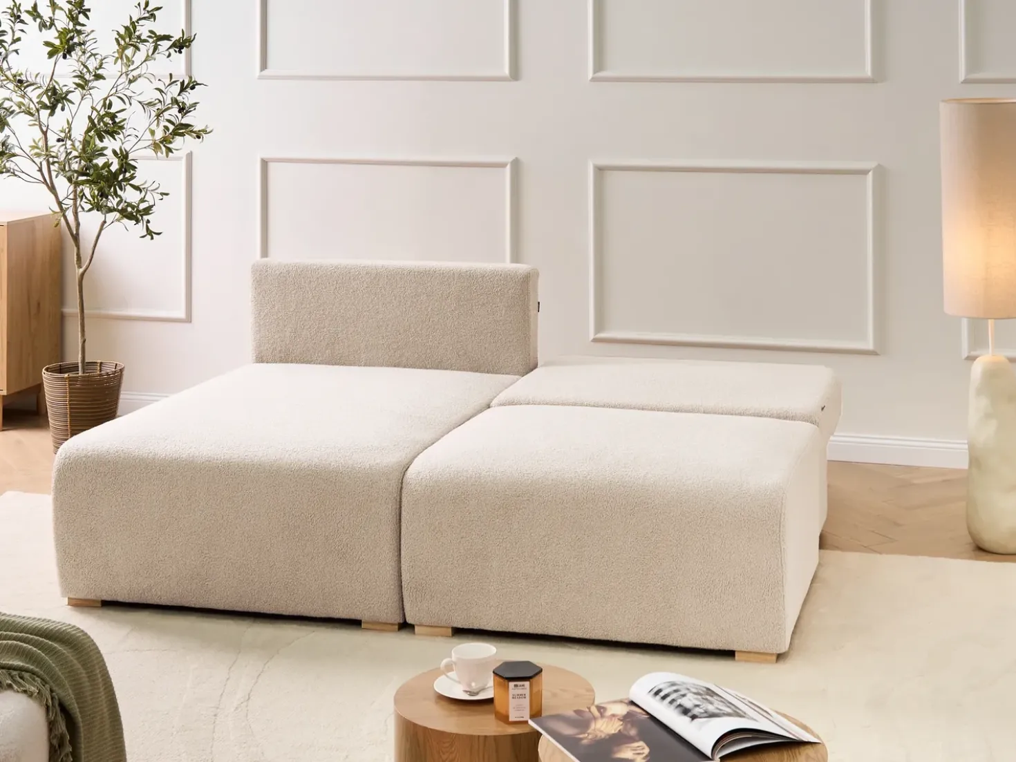 Divano angolare modulare NERBO Bouclé Beige Lato destro