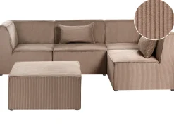 Divano angolare modulare 4 posti LEMVIG Velluto a coste Beige sabbia con ottomana Lato Sinistro