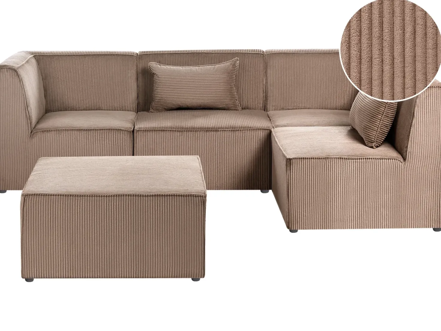 Divano angolare modulare 4 posti LEMVIG Velluto a coste Beige sabbia con ottomana Lato Sinistro