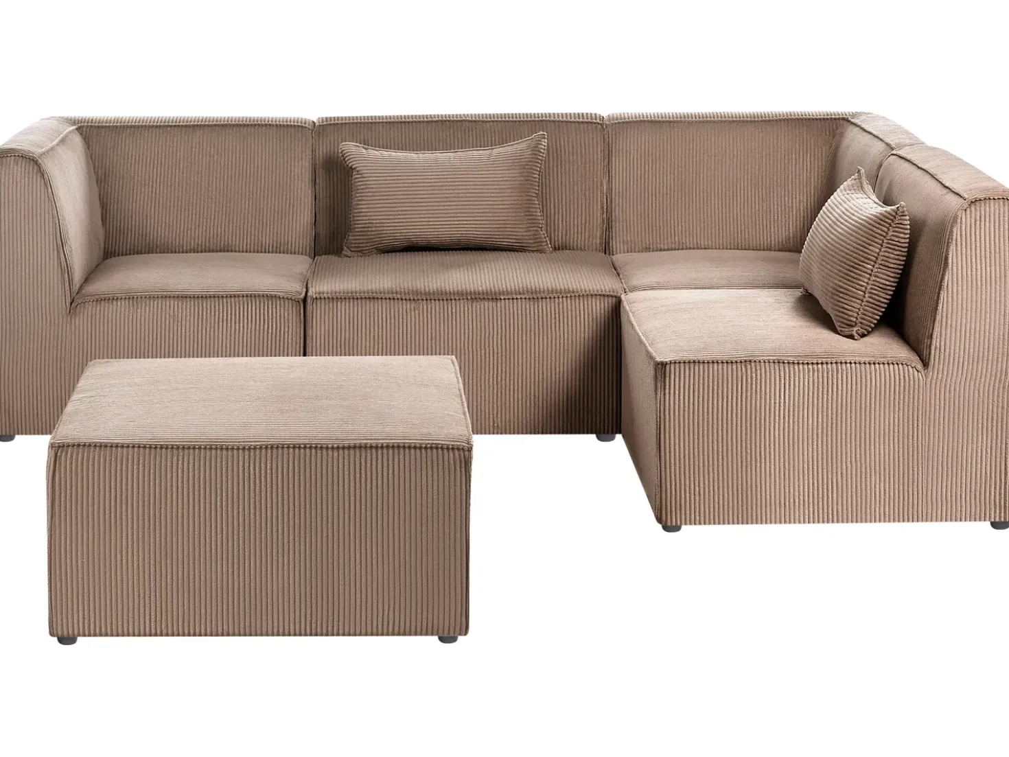 Divano angolare modulare 4 posti LEMVIG Velluto a coste Beige sabbia con ottomana Lato Sinistro