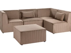 Divano angolare modulare 4 posti LEMVIG Velluto a coste Beige sabbia con ottomana Lato Sinistro