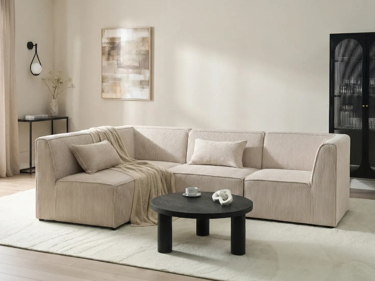 Divano angolare modulare 4 posti LEMVIG Velluto a coste Beige Lato destro