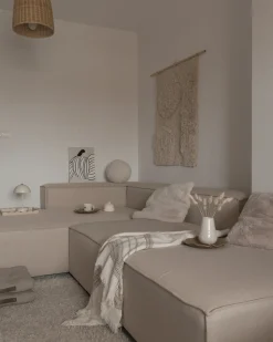 Divano angolare modulare 3 posti APRICA Lino sintetico Beige Lato destro