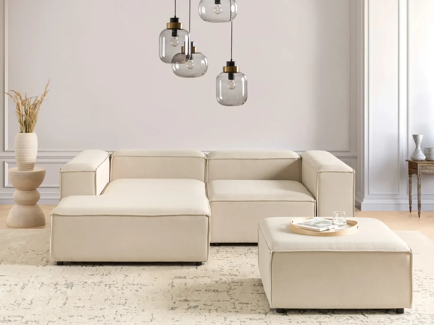 Divano angolare modulare 3 posti ARDAL Tessuto Beige con ottomana Lato destro