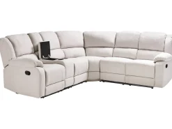 Divano angolare reclinabile manuale 5 posti ROKKE Tessuto Beige chiaro Lato Sinistro
