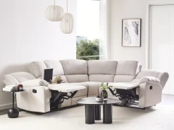 Divano angolare reclinabile manuale 5 posti ROKKE Tessuto Beige chiaro Lato Sinistro
