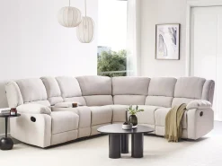 Divano angolare reclinabile manuale 5 posti ROKKE Tessuto Beige chiaro Lato Sinistro