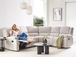 Divano angolare reclinabile manuale 5 posti ROKKE Tessuto Beige chiaro Lato Sinistro