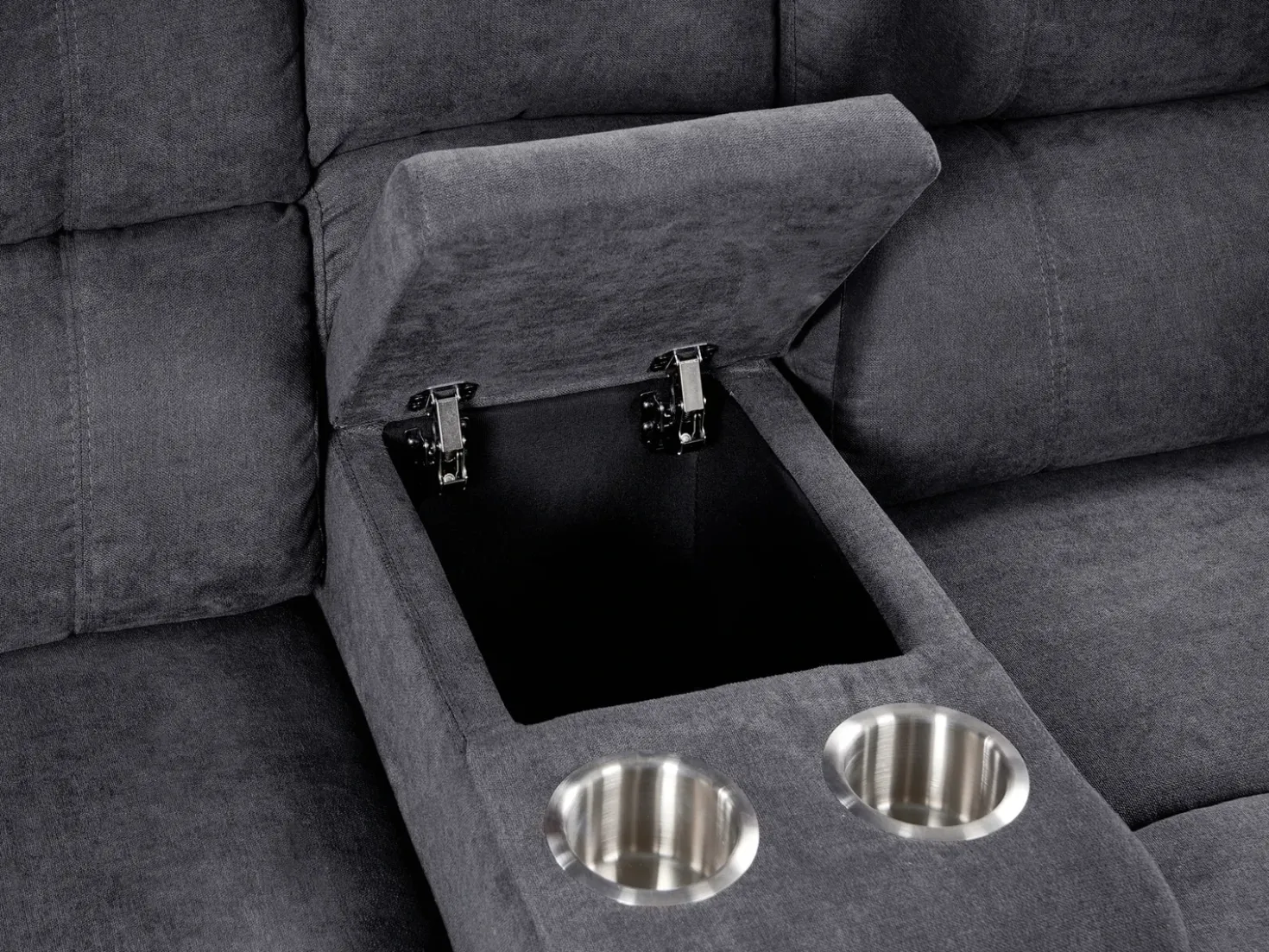 Divano angolare reclinabile elettrico 5 posti ROKKE Tessuto Grigio scuro con porta USB Lato Sinistro