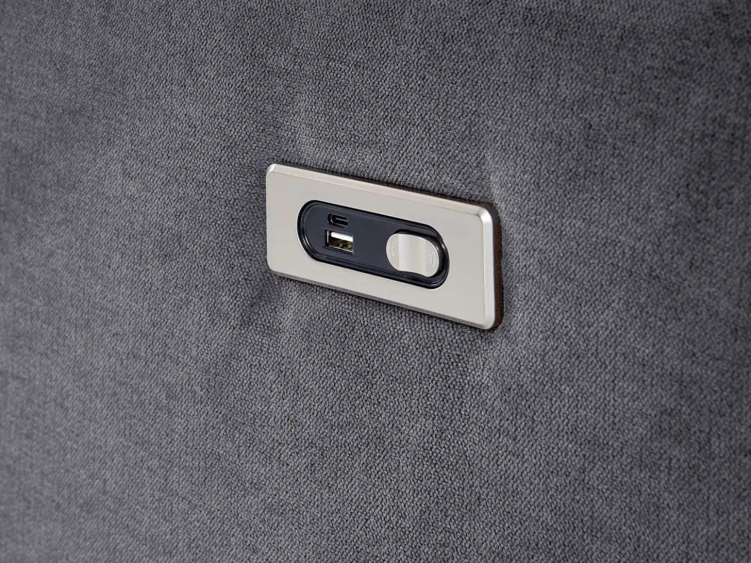 Divano angolare reclinabile elettrico 5 posti ROKKE Tessuto Grigio scuro con porta USB Lato Sinistro