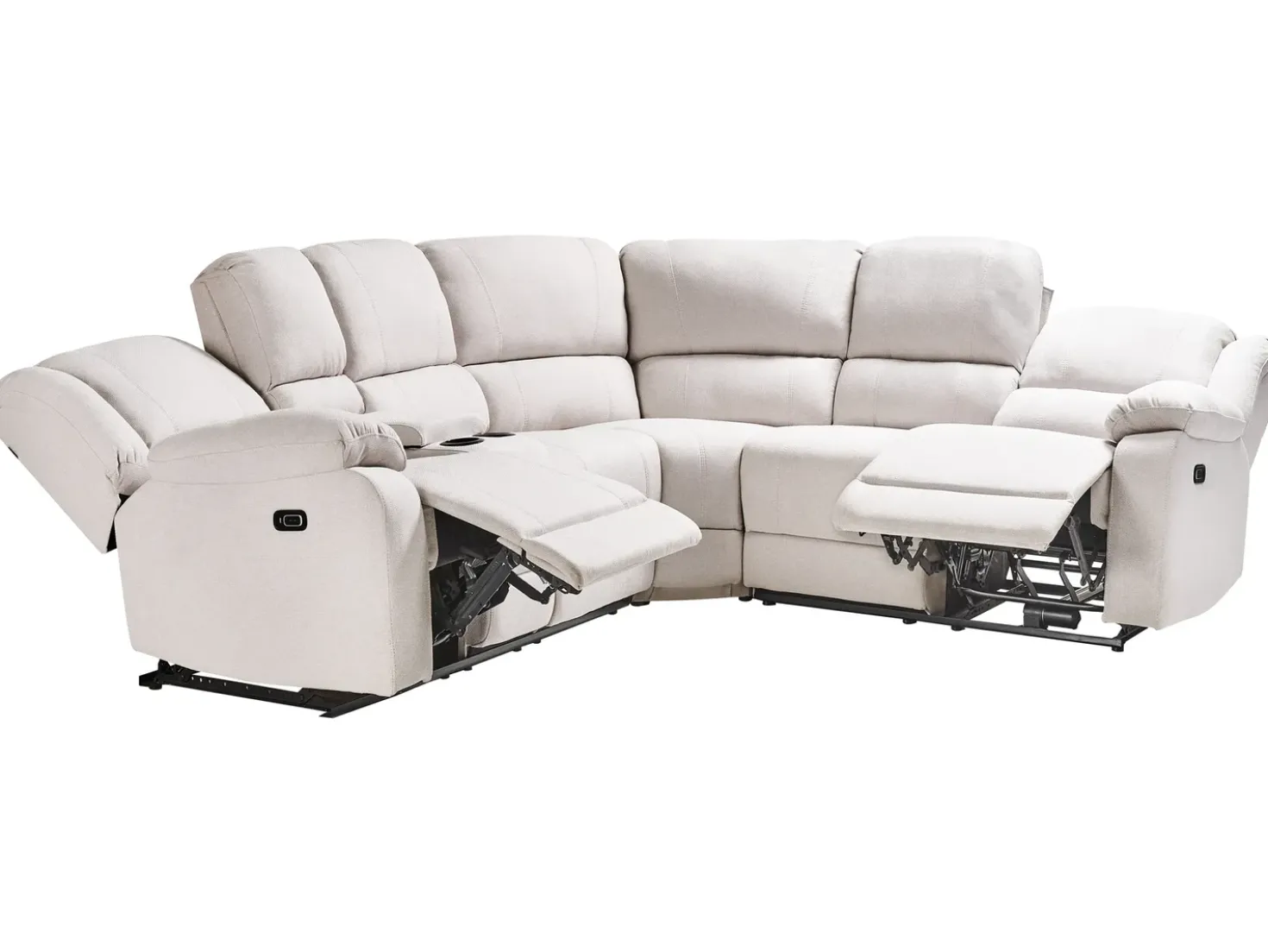 Divano angolare reclinabile manuale 5 posti ROKKE Tessuto Beige chiaro con porta USB Lato Sinistro