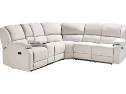 Divano angolare reclinabile manuale 5 posti ROKKE Tessuto Beige chiaro con porta USB Lato Sinistro