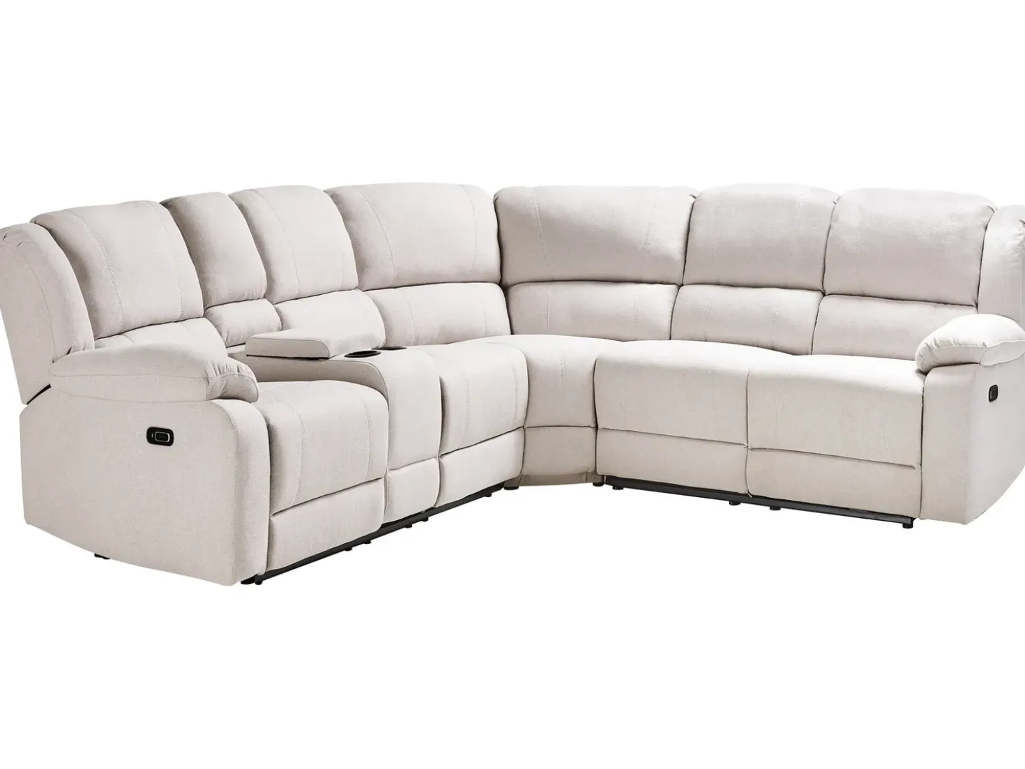 Divano angolare reclinabile manuale 5 posti ROKKE Tessuto Beige chiaro con porta USB Lato Sinistro