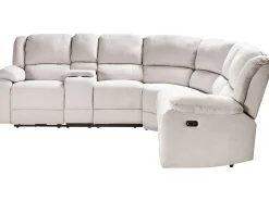 Divano angolare reclinabile manuale 5 posti ROKKE Tessuto Beige chiaro con porta USB Lato Sinistro
