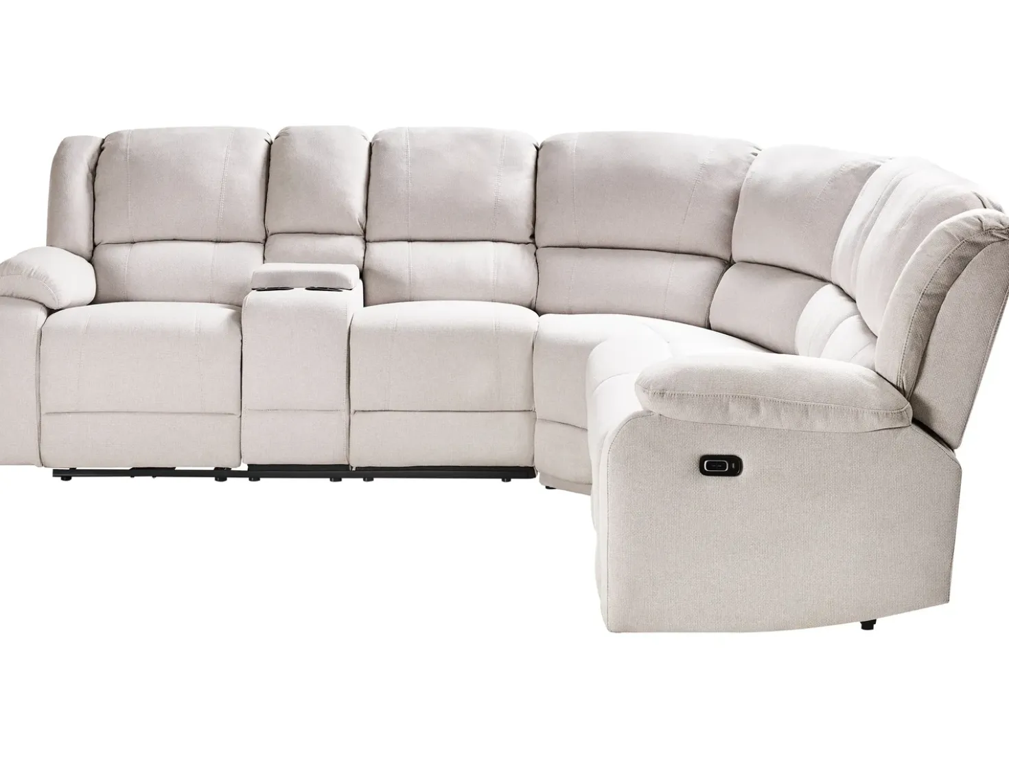 Divano angolare reclinabile manuale 5 posti ROKKE Tessuto Beige chiaro con porta USB Lato Sinistro