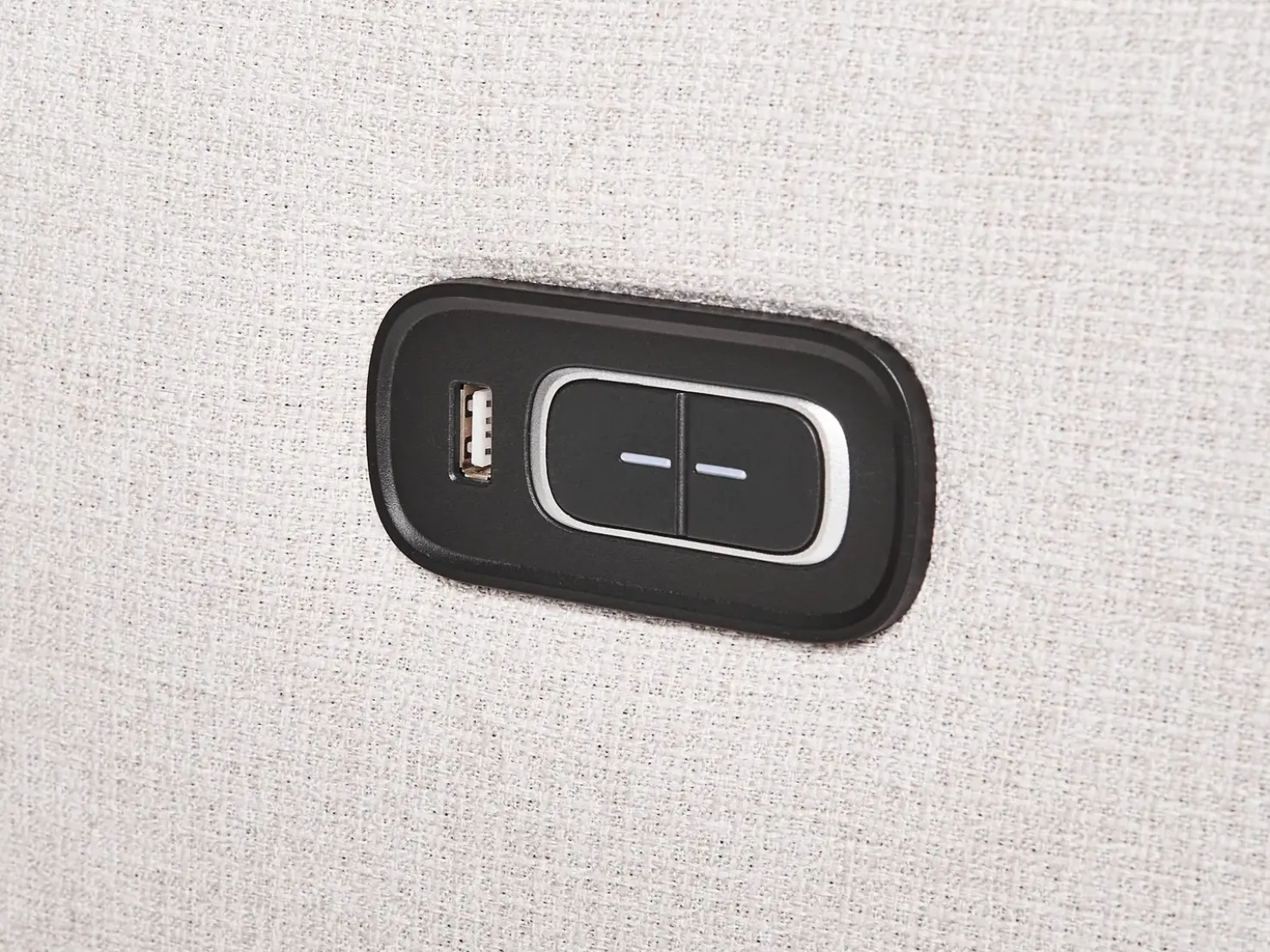 Divano angolare reclinabile manuale 5 posti ROKKE Tessuto Beige chiaro con porta USB Lato Sinistro