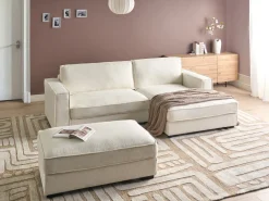 Divano angolare RENDERS Bouclé Bianco sporco con ottomana Lato Sinistro