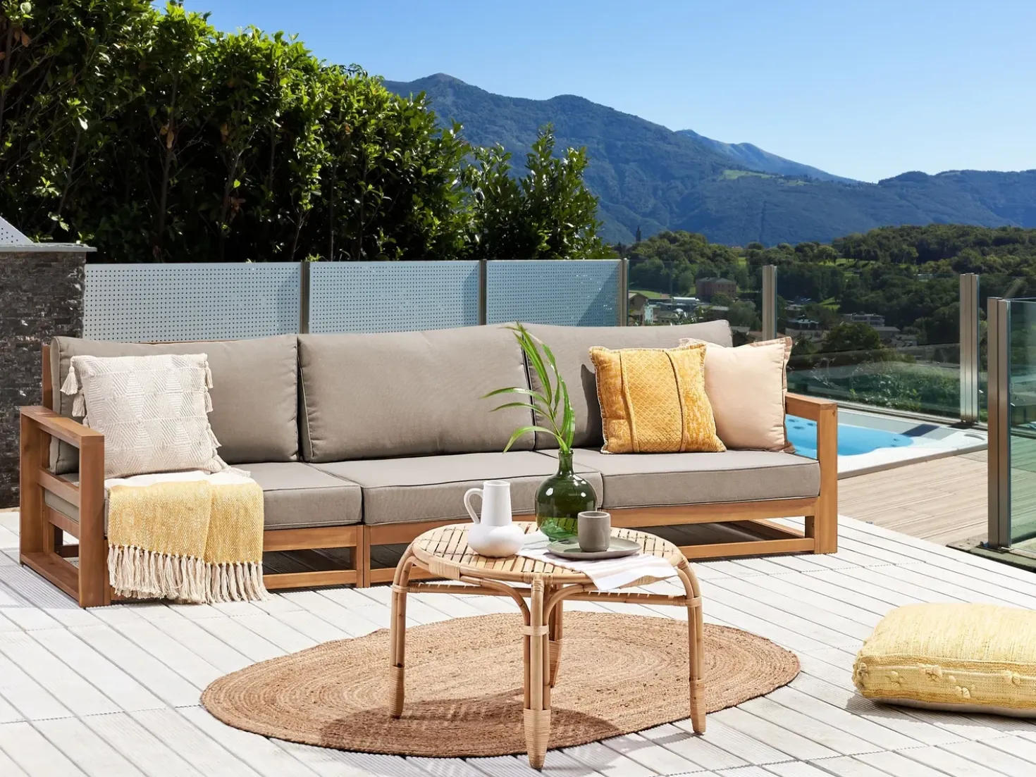 Divano da giardino 3 posti TIMOR Modulare Legno di acacia certificato Marrone chiaro