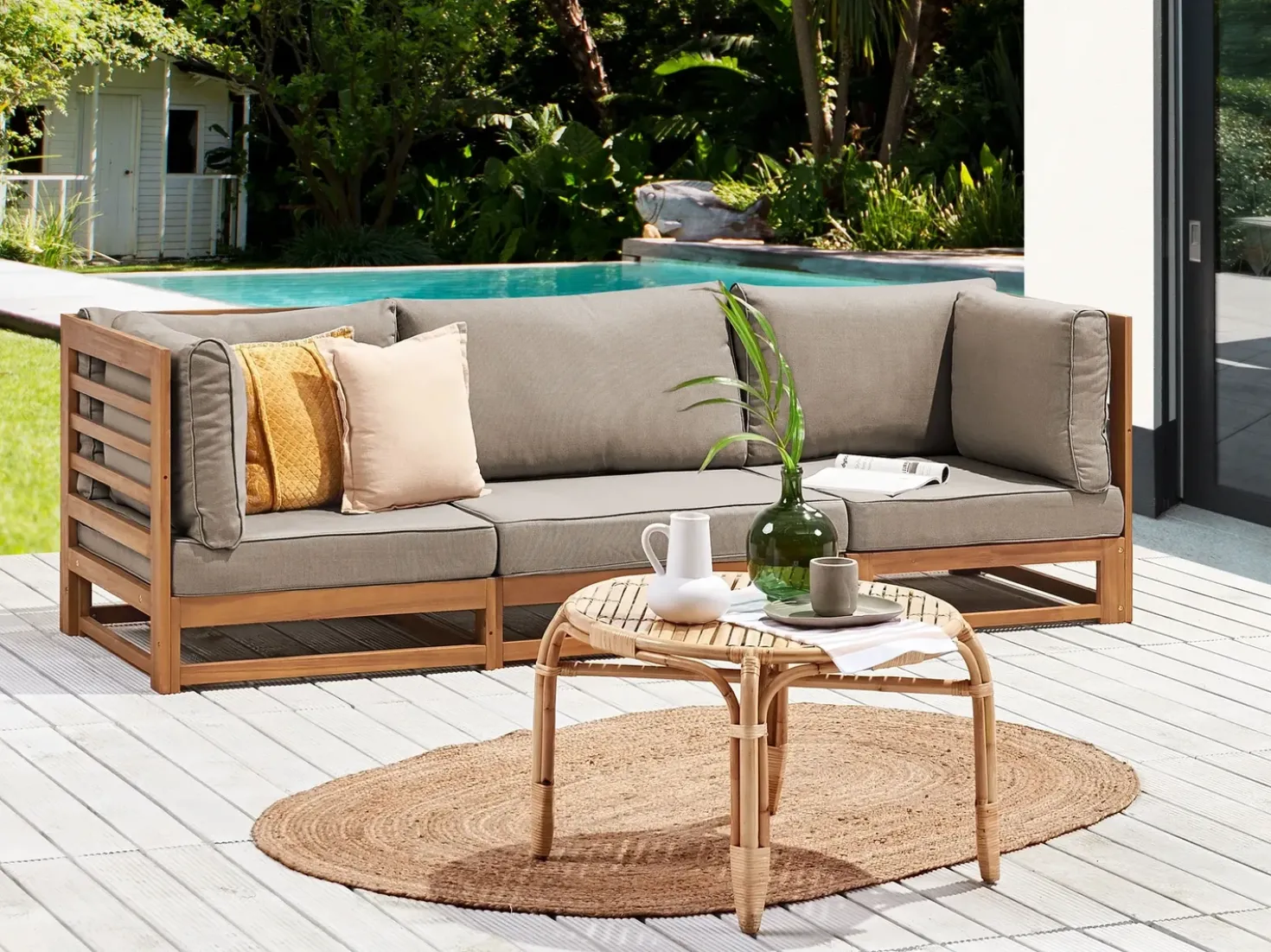 Divano da giardino 3 posti TRANI Modulare Legno di acacia certificato Marrone chiaro