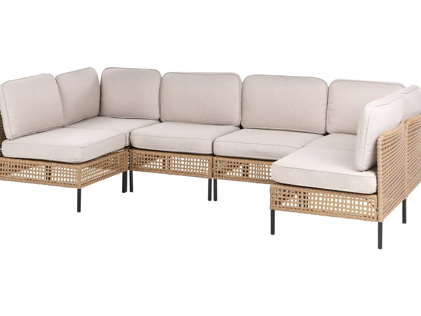 Divano da giardino a forma di U 6 posti OMEGANA Modulare Rattan sintetico (PE) Beige chiaro