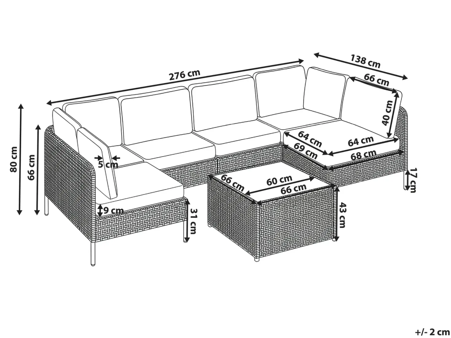 Divano da giardino a forma di U 6 posti OMEGANA Modulare Rattan sintetico (PE) Beige chiaro