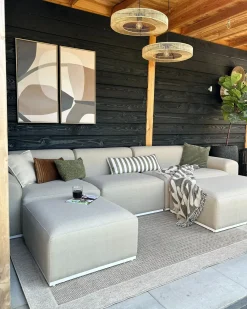 Divano da giardino con pouf 7 posti BATTIFOLLO Modulare Beige