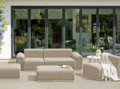 Divano da giardino con pouf 7 posti BATTIFOLLO Modulare Beige