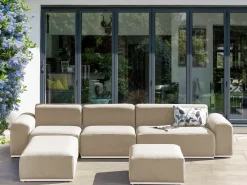 Divano da giardino con pouf 7 posti BATTIFOLLO Modulare Beige