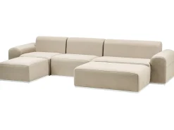 Divano da giardino con pouf 7 posti BATTIFOLLO Modulare Beige