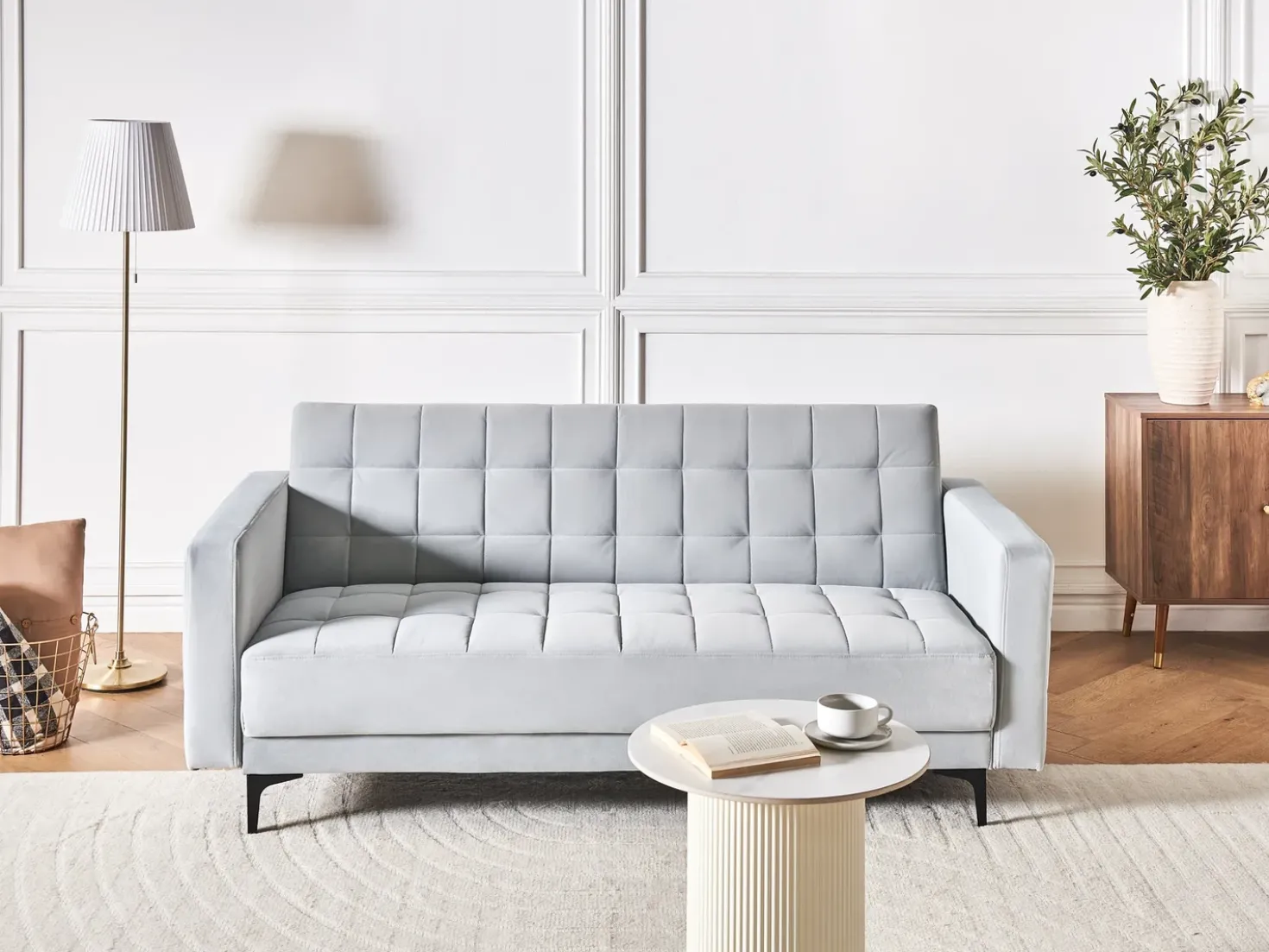 Divano letto 3 posti ABERDEEN Velluto Grigio chiaro