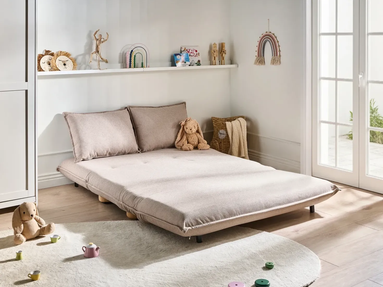 Divano letto 2 posti ABISKO Lino sintetico Beige