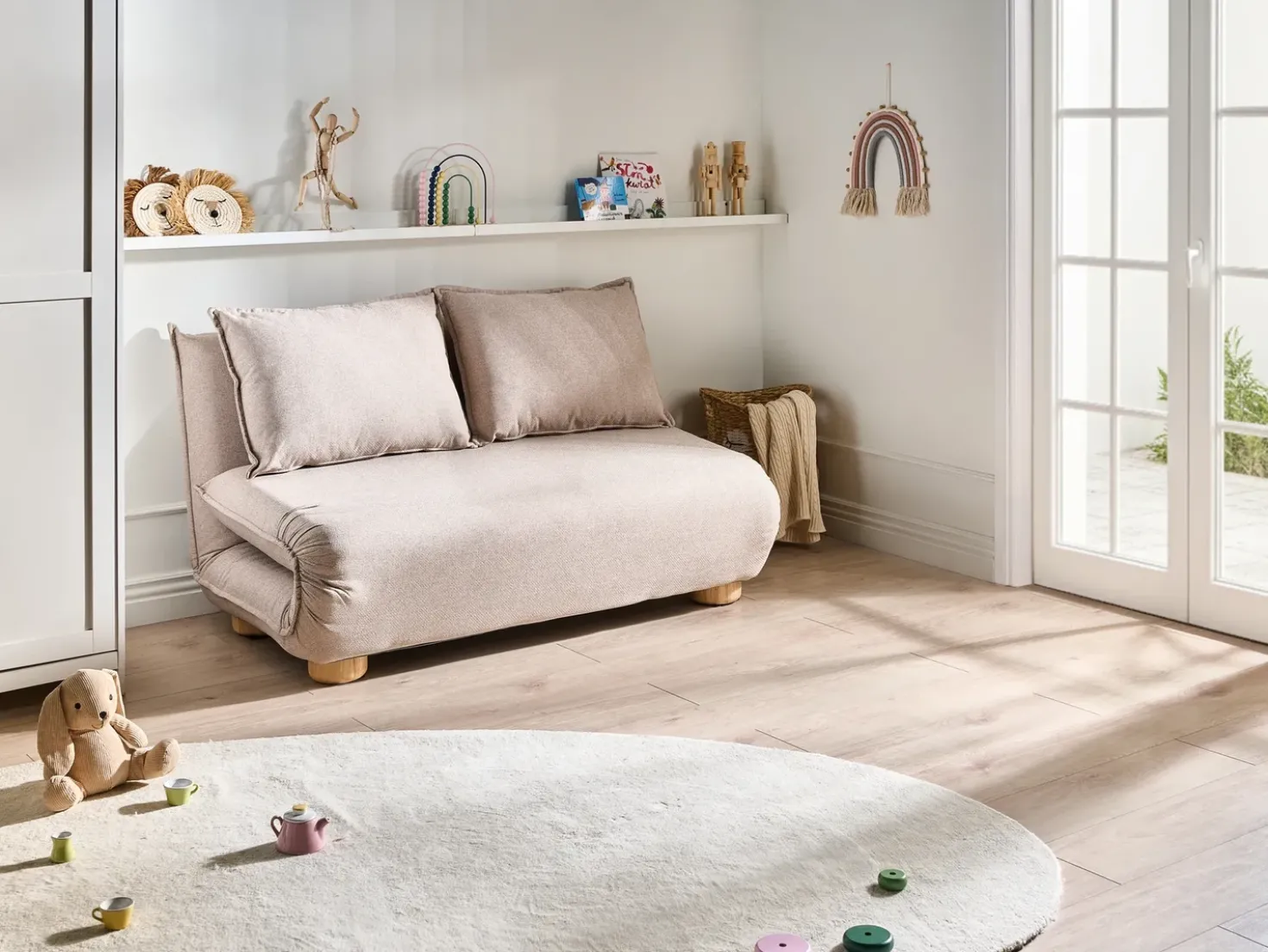 Divano letto 2 posti ABISKO Lino sintetico Beige