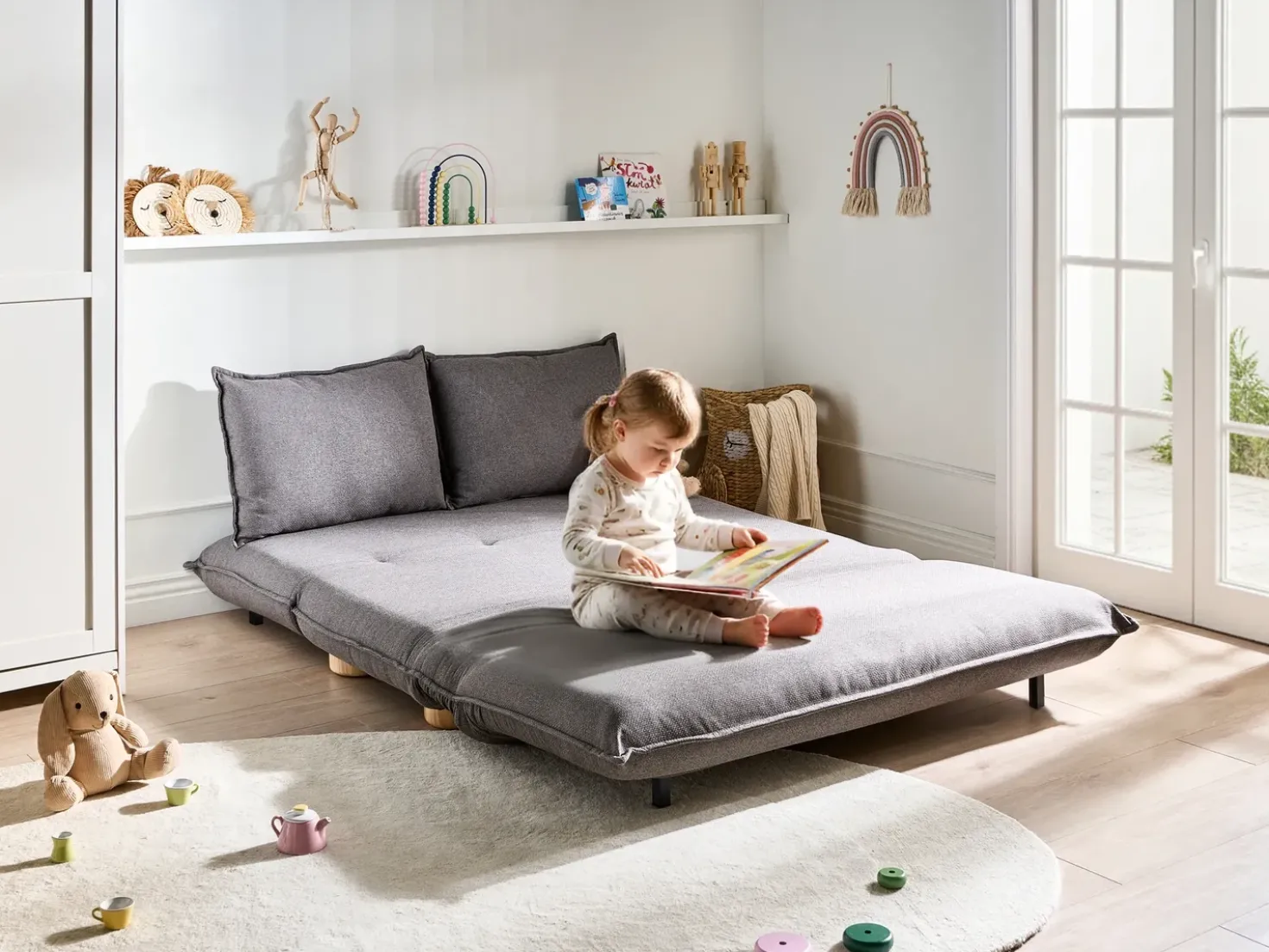 Divano letto 2 posti ABISKO Lino sintetico Grigio scuro