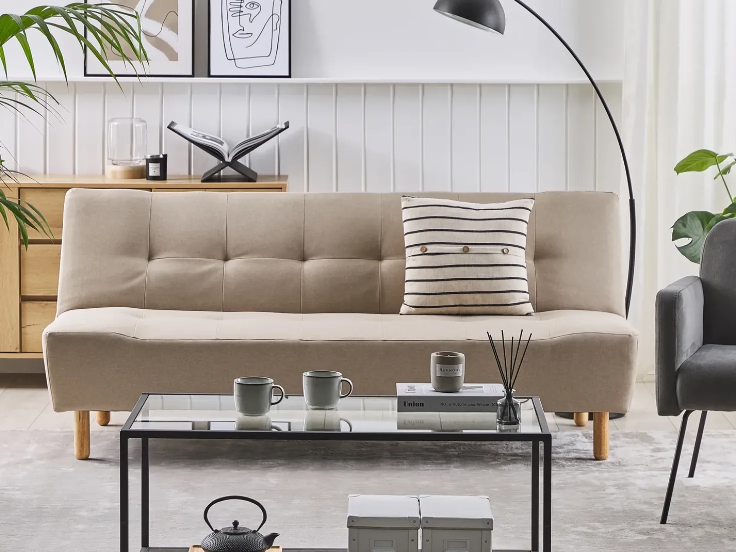 Divano letto 3 posti ALSTEN Tessuto Beige