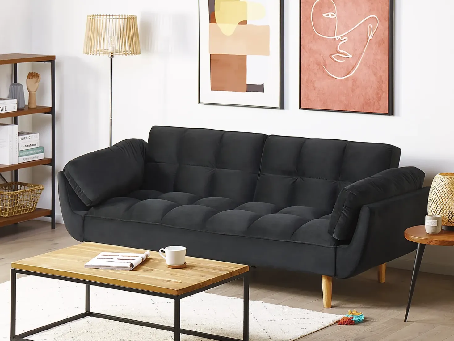 Divano letto 3 posti ASBY Velluto Nero