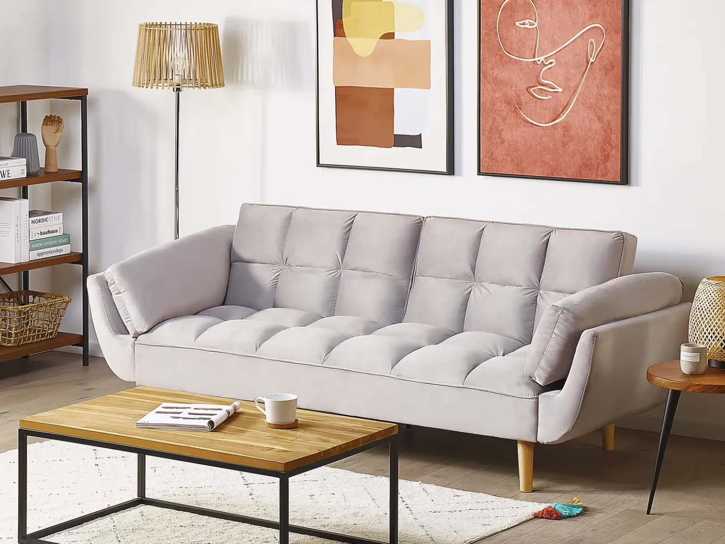 Divano letto 3 posti ASBY Velluto Grigio chiaro