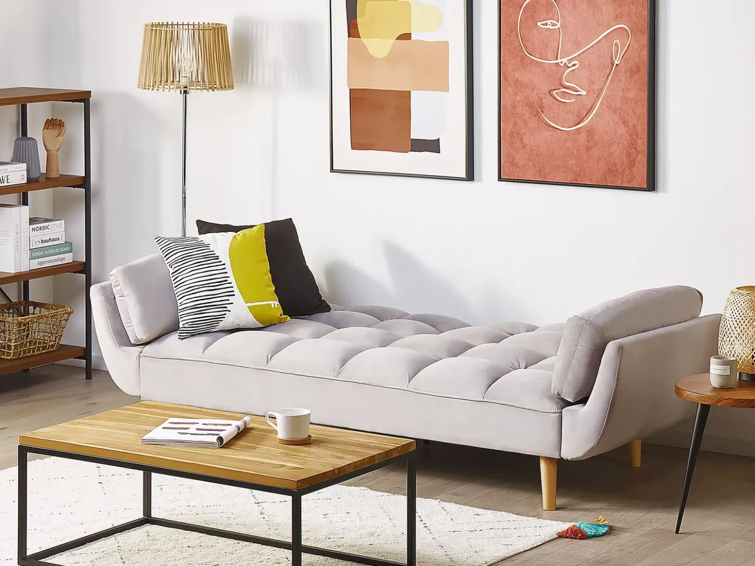 Divano letto 3 posti ASBY Velluto Grigio chiaro