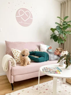 Divano letto 2 posti BELFAST Tessuto Rosa
