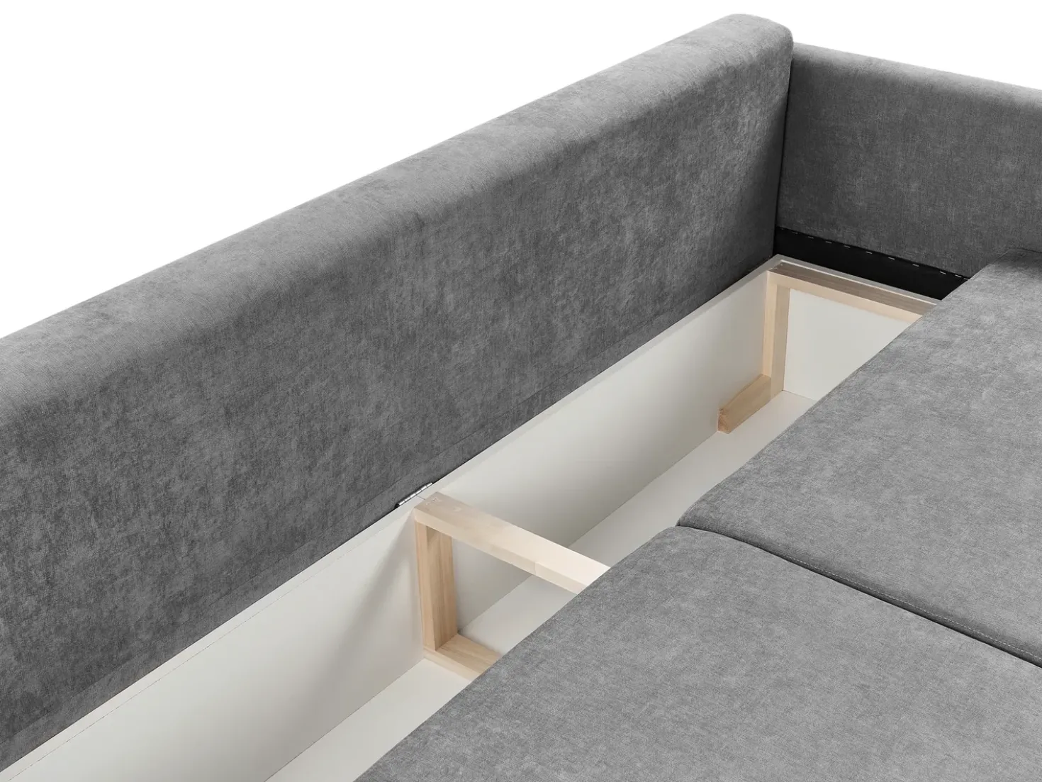 Divano letto 3 posti BLEIK Ciniglia Grigio chiaro con contenitore