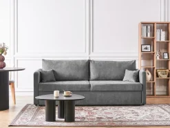Divano letto 3 posti BLEIK Ciniglia Grigio chiaro con contenitore