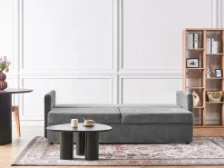 Divano letto 3 posti BLEIK Ciniglia Grigio chiaro con contenitore
